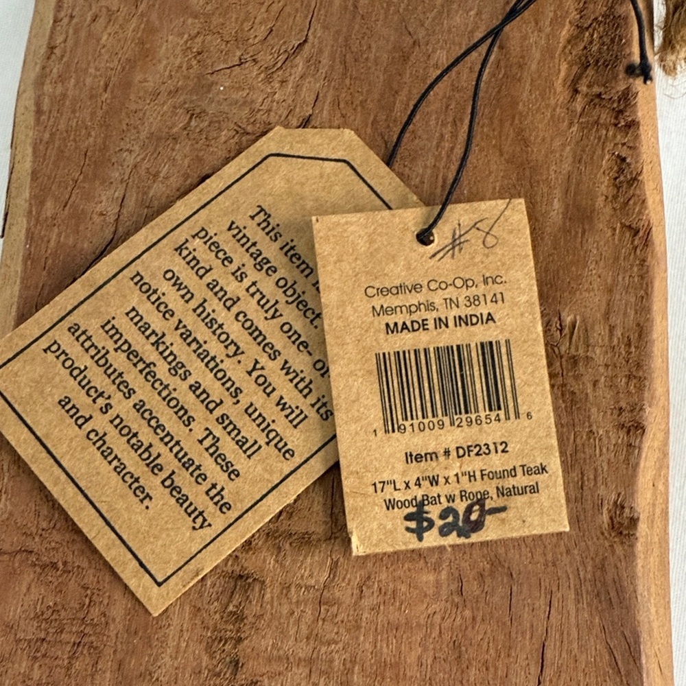 Creative Co-Op Teak Wood Board with Rope - Picture 2 of 8